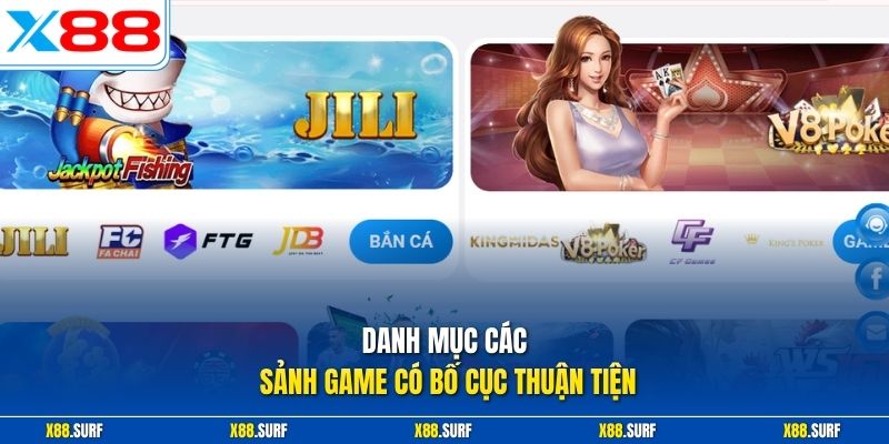 Danh mục các sảnh game có bố cục thuận tiện